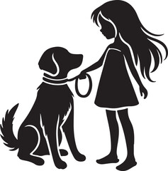 A Girl with a dog icon silhouette vector with white background