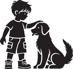 A boy with a dog icon silhouette vector with white background