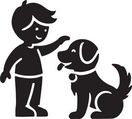 A boy with a dog icon silhouette vector with white background