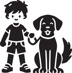 A boy with a dog icon silhouette vector with white background