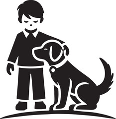 A boy with a dog icon silhouette vector with white background