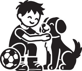 A boy with a dog icon silhouette vector with white background