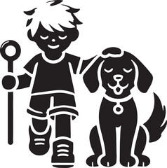 A boy with a dog icon silhouette vector with white background