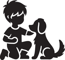 A boy with a dog icon silhouette vector with white background