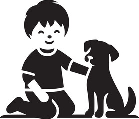 A boy with a dog icon silhouette vector with white background