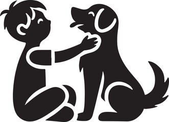 A boy with a dog icon silhouette vector with white background