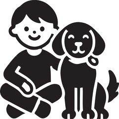 A boy with a dog icon silhouette vector with white background
