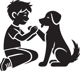 A boy with a dog icon silhouette vector with white background