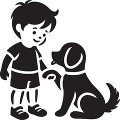 A boy with a dog icon silhouette vector with white background