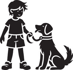 A boy with a dog icon silhouette vector with white background