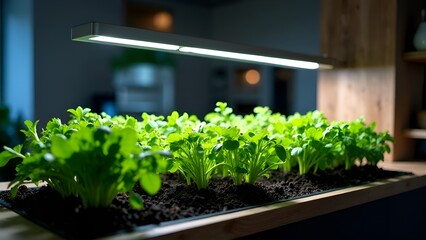 Рассада дома под ультрафиолетовой лампой. Экологичные продукты собственного производства 