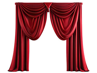 Elegant Red Velvet Curtains: Full Length, Front View Isolated on White