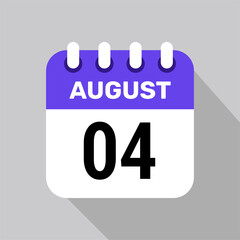 calendar 4 august icon vector for the days of the month and the week on a light background