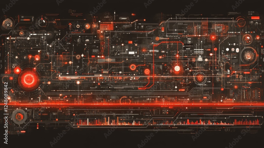 Aufkleber abstract red and black digital network technology background futuristic interface design