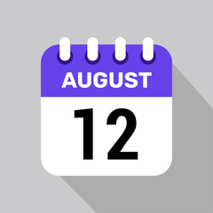 calendar 12 august icon vector for the days of the month and the week on a light background