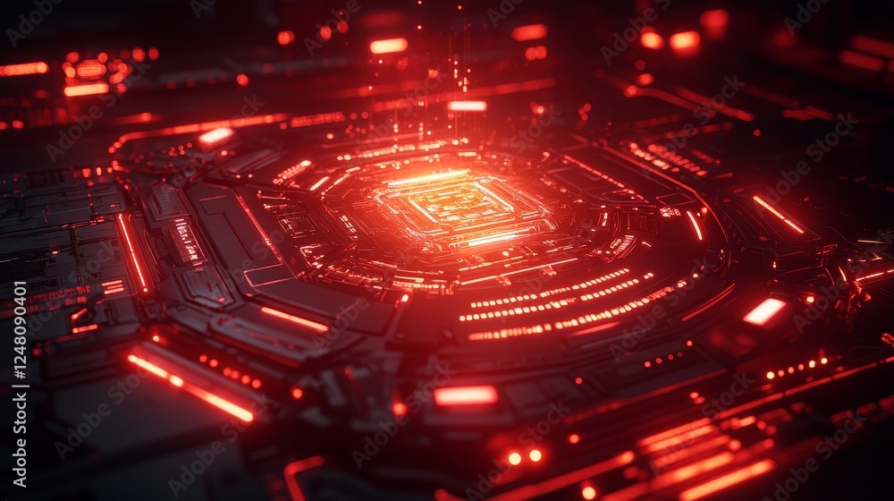 Poster abstract red glowing circuit board technology background digital network data stream