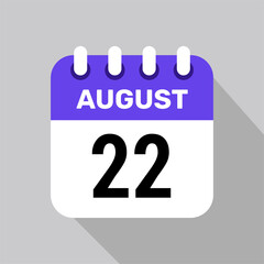 calendar 22 august icon vector for the days of the month and the week on a light background