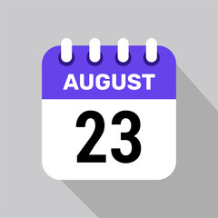 calendar 23 august icon vector for the days of the month and the week on a light background