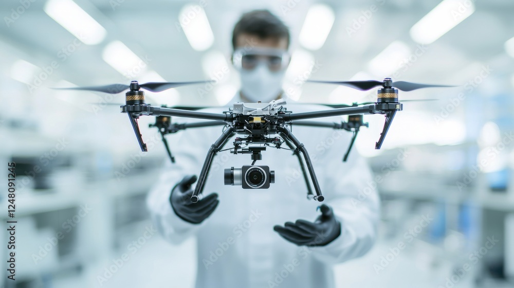 Poster professional drone inspection in a high-tech laboratory with a focus on innovation and safety protoc