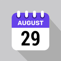 calendar 29 august icon vector for the days of the month and the week on a light background