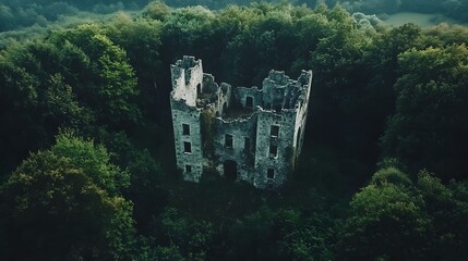 Mysterious underwater ruins, ancient structures hidden in vibrant green seaweed, inviting exploration and curiosity.