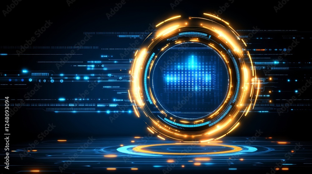 Poster abstract digital portal futuristic technology glowing ring network data stream