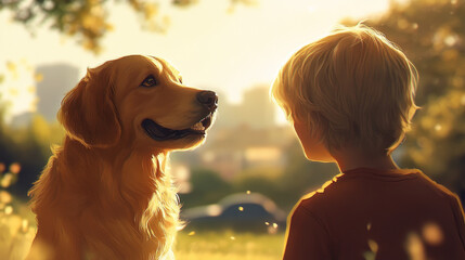 Adopt me poster with cute dog in cardboard box on city street. Concept of adoption homeless animals. Vector banner with cartoon illustration of funny puppy sitting in carton box