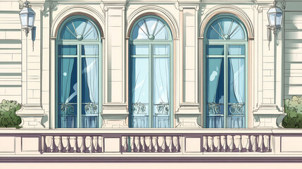 Fototapeta premium Vector house glass window frame isolated cartoon set on white background. Vintage building exterior illustration element collection. Beautiful architecture with retro and modern profile clipart