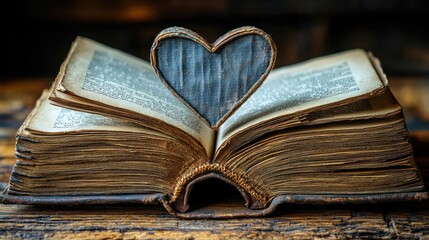 An open book with a heart-shaped cutout.