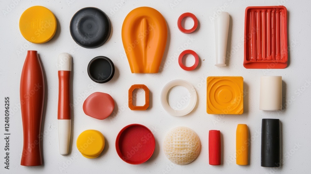Aufkleber Colorful assortment of abstract shapes and objects in various materials and textures.