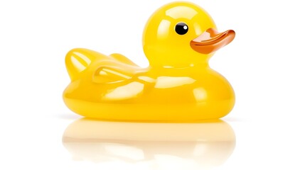 Stylish and glossy rubber duck neatly placed on a bright white background creating a clean minimalist and professional product photography composition