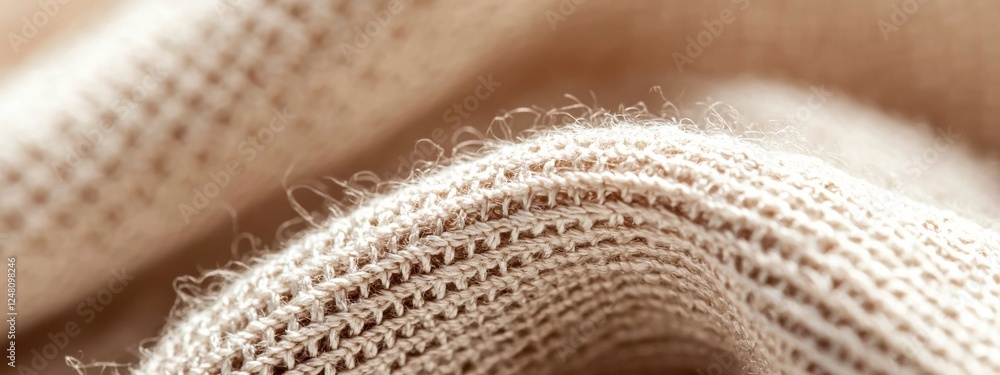 Aufkleber close-up of textured fabric showing fine weave patterns and natural fibers in soft beige tones