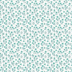 Blue floral seamless repeating pattern on a white background 