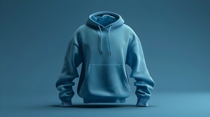 Cerulean Oversized Hoodie with Mock Neck and Side Slits - 3D Rendered Blank Mockup