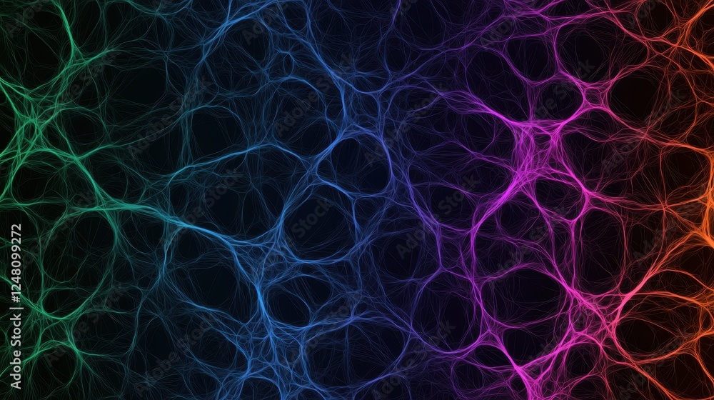 Aufkleber Abstract colorful network design with glowing nodes and lines on a dark background.