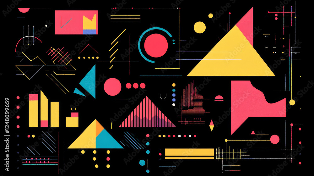 Poster trendy y2k style poster design template with abstract grid geometric shapes and glitch effect backgr