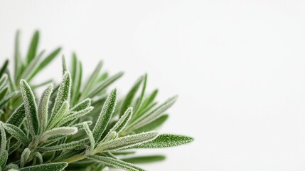 Fototapeta premium Fresh Rosemary Leaves on Light Background for Culinary and Herbal Design Projects and Organic Themes