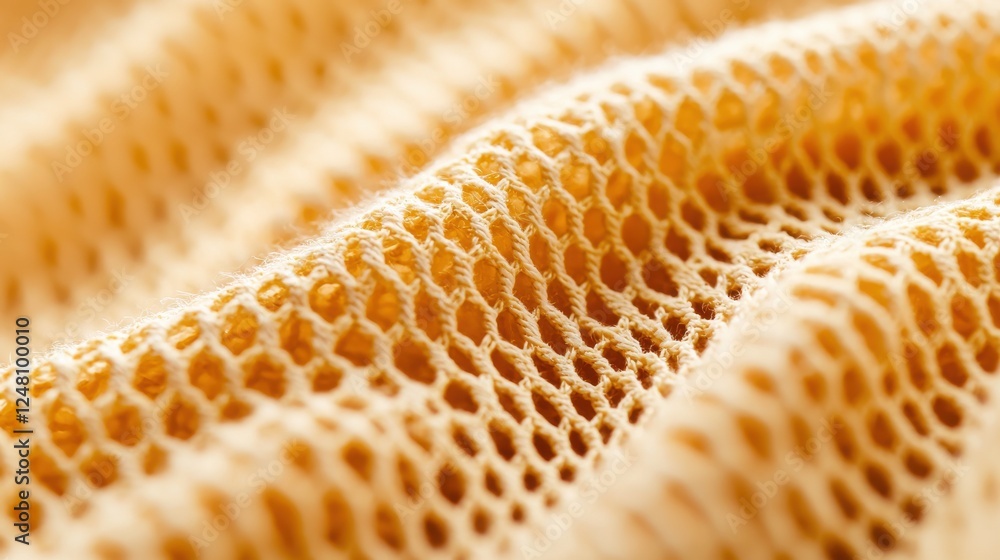 Aufkleber close-up of soft honeycomb textile fabric showing intricate patterns and textures in warm yellow col