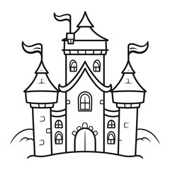 Fototapeta premium enchanting castle line art coloring page vector illustration