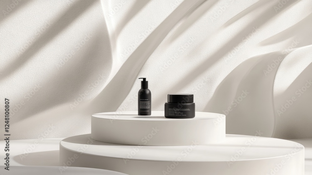 Poster a clean, modern display with a white oval podium featuring wavy obsidian patterns, ideal for showcas