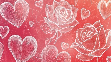 Romantic illustration of roses and hearts.
