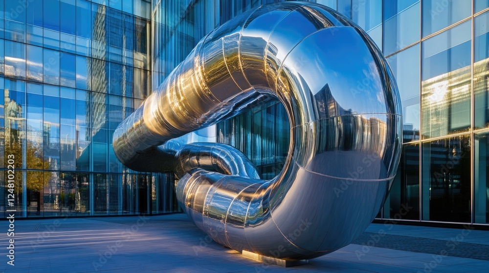 Aufkleber a close-up of a metallic pipe with complex bends, integrated into a modern building setting, with a 
