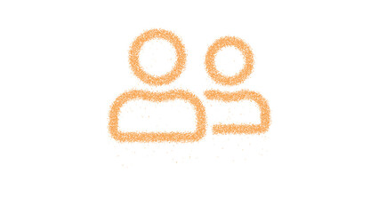 Icon user friends is made of yellow grains of sand. Some grains of sand fall down. Transparent background. Black