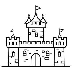 Obraz premium enchanting castle line art coloring page vector illustration