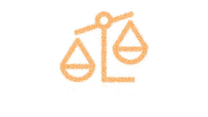 Icon balance scale left is made of yellow grains of sand. Some grains of sand fall down. Transparent background. Black