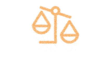 Icon balance scale right is made of yellow grains of sand. Some grains of sand fall down. Transparent background. Black