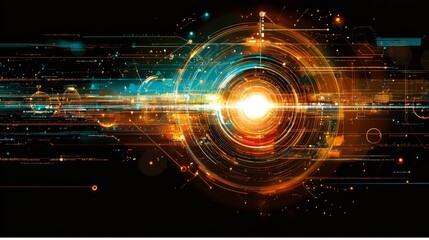 Fototapeta premium Abstract Digital Burst Energy Explosion Glowing Light Rays Technology Background