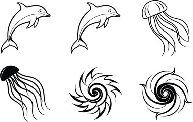 Ocean Life Tattoo Designs Dolphins, Jellyfish, Swirl Patterns