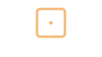 Icon dice one is made of yellow grains of sand. Some grains of sand fall down. Transparent background. Black