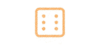 Icon dice six is made of yellow grains of sand. Some grains of sand fall down. Transparent background. Black